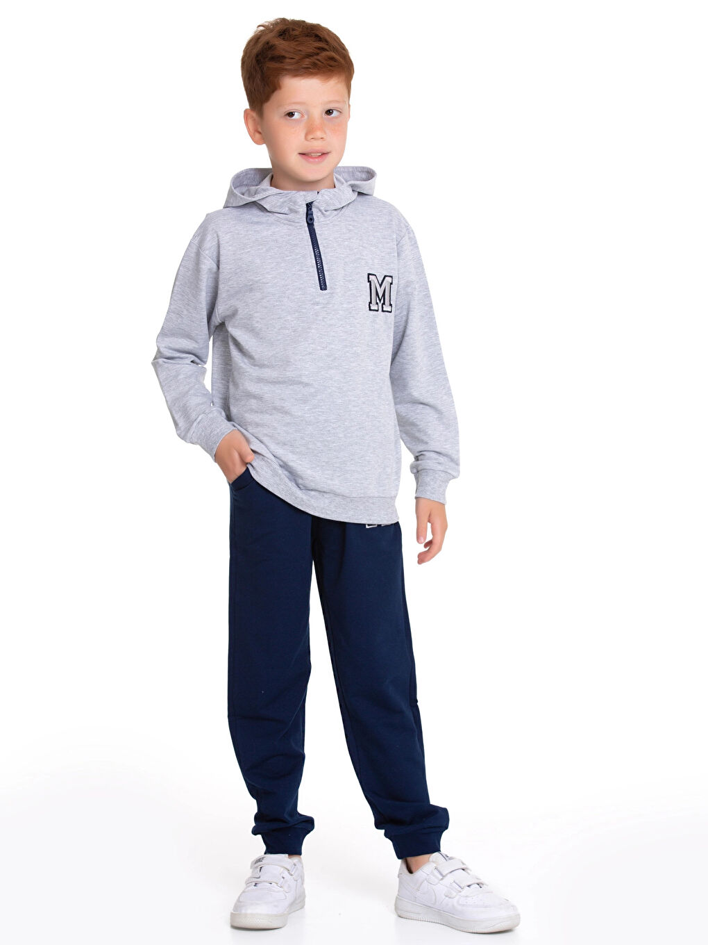 Gri M. Nakışlı Fermuarlı Eşofman Takımı 54404-1