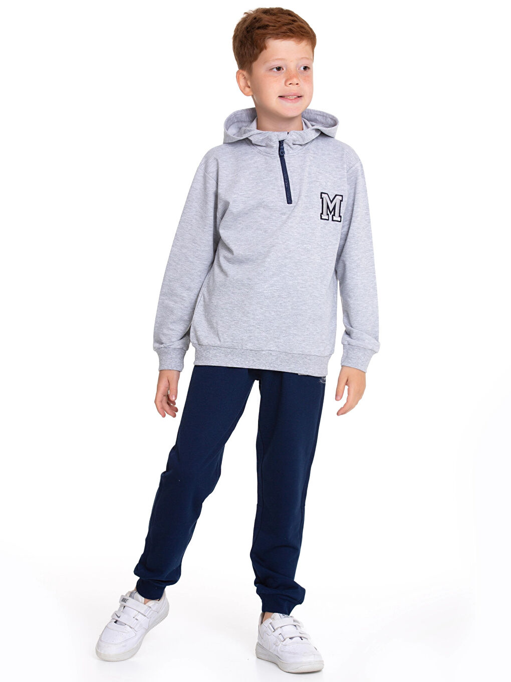 Gri M. Nakışlı Fermuarlı Eşofman Takımı 54404-2