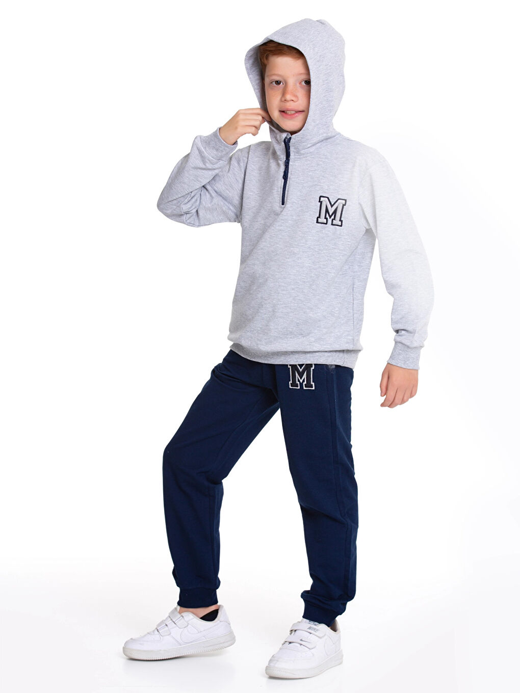 Gri M. Nakışlı Fermuarlı Eşofman Takımı 54404-3