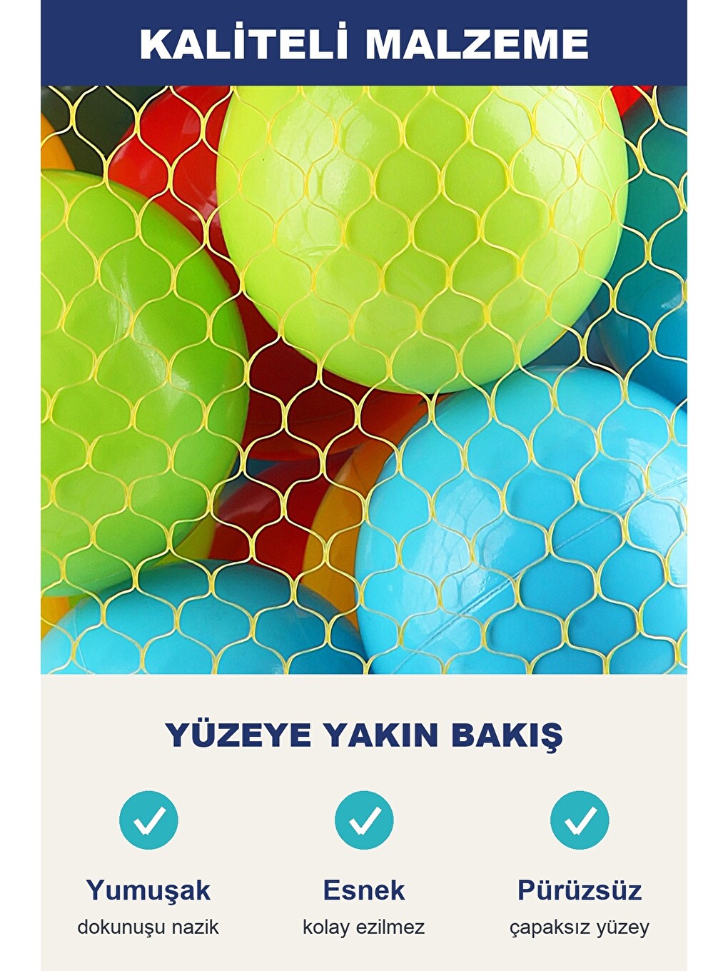 Oyun Havuz Topu 6 Cm 50 Adet — Top Havuzu İçin Yumuşak Renkli Toplar, Filede 1+ Yaş-3