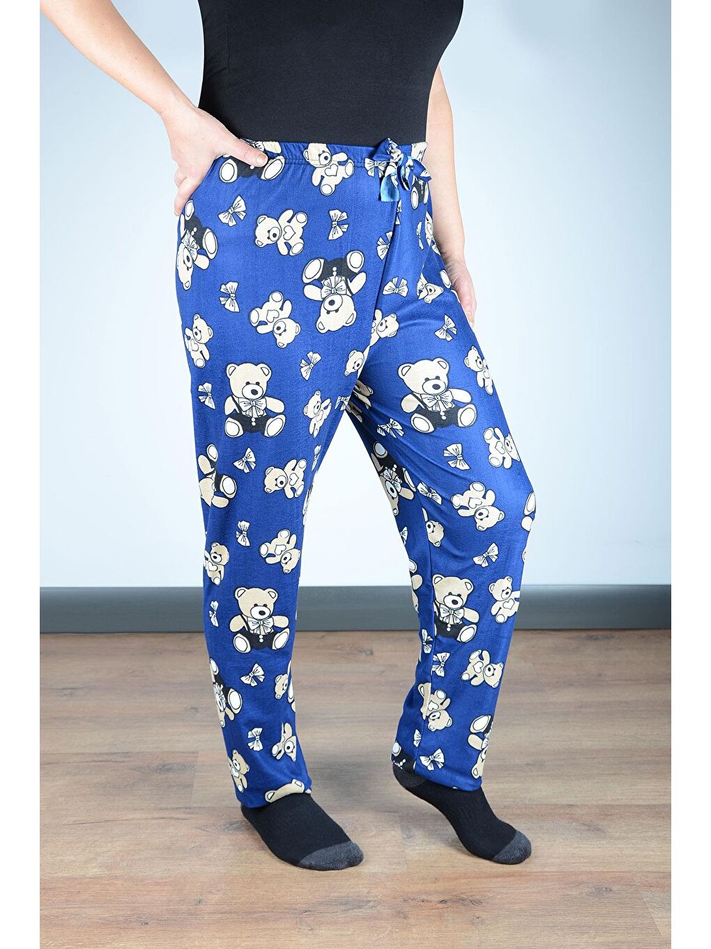 Kadın Süet Pijama Tek Alt | Mavi Ayıcık-1