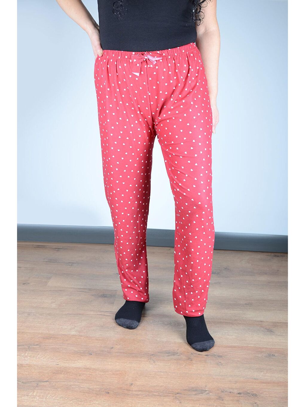 Kadın Süet Pijama Tek Alt | Kalpli Kırmızı