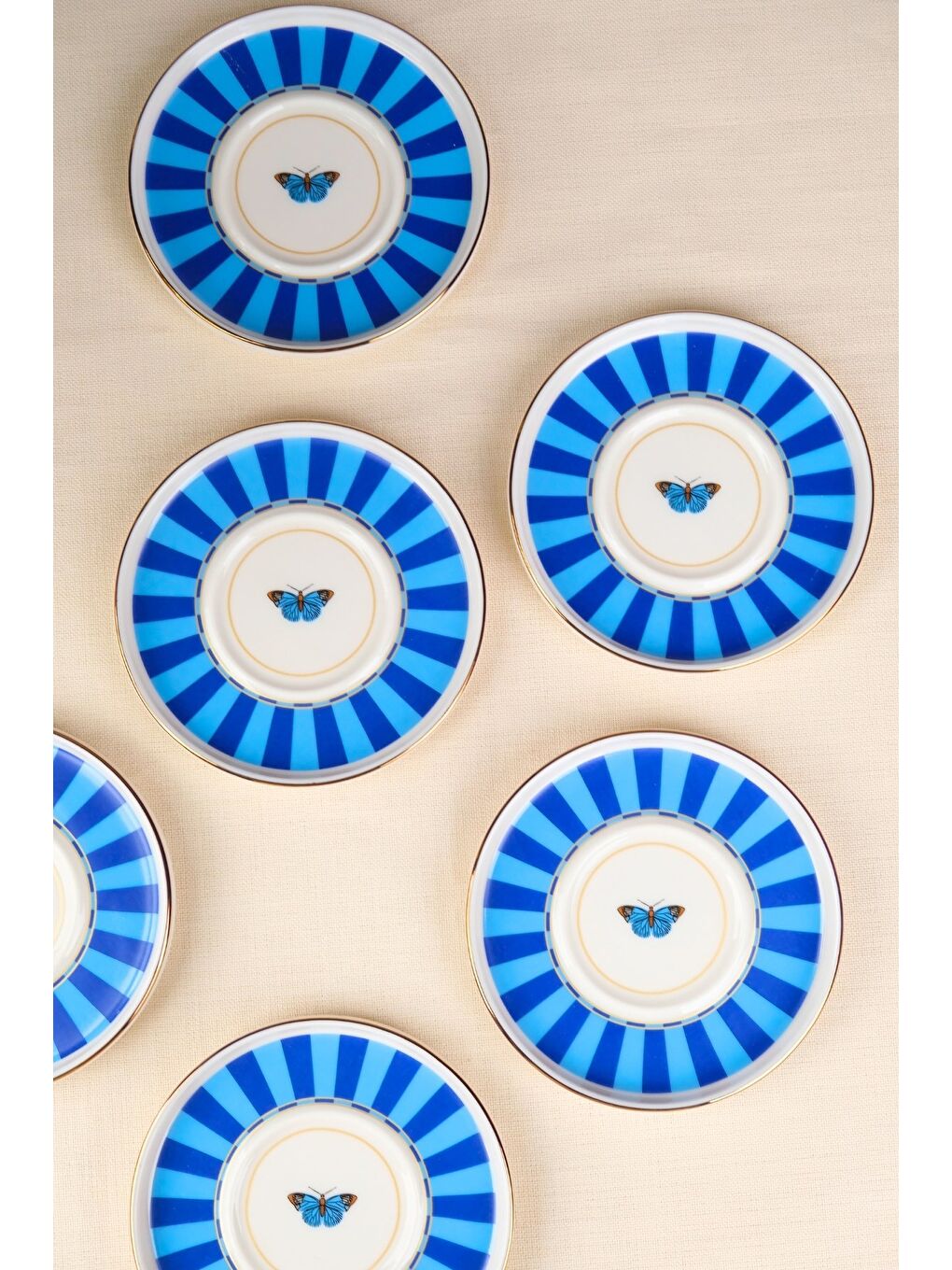 Karışık Porselen Butterfly Collection Altın Yaldızlı Çay Tabağı 11,8cm Mavi 6 lı-1