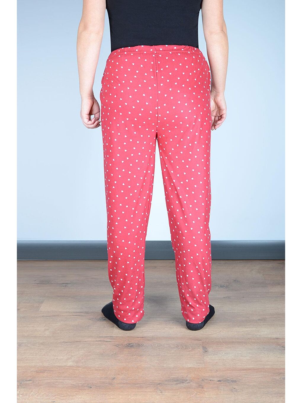 Kadın Süet Pijama Tek Alt | Kalpli Kırmızı-2