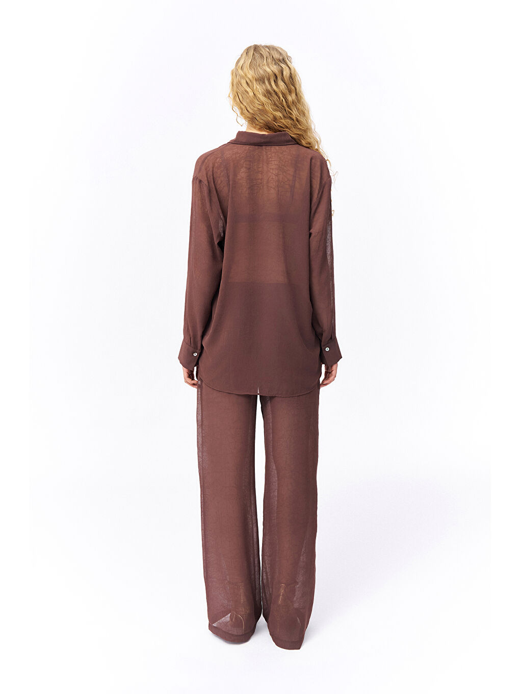 Yandan Fermuarlı Bol Paça Pantolon Kahverengi-4