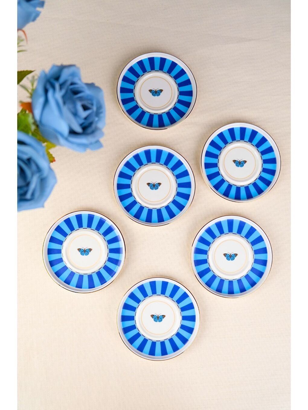Karışık Porselen Butterfly Collection Altın Yaldızlı Çay Tabağı 11,8cm Mavi 6 lı-2