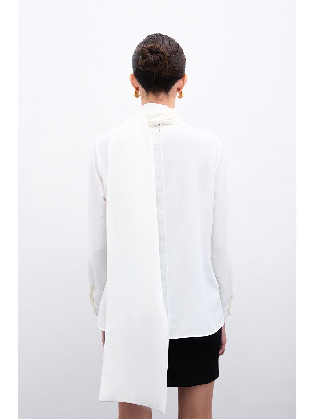 Şal Detaylı Bluz - Ekru-6