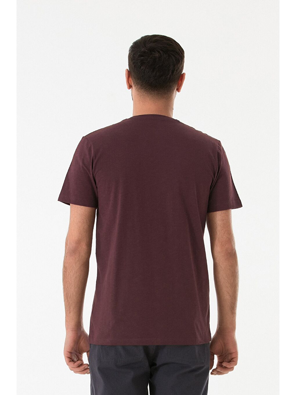 Bordo Grafik Baskılı Bisiklet Yaka Tişört-2