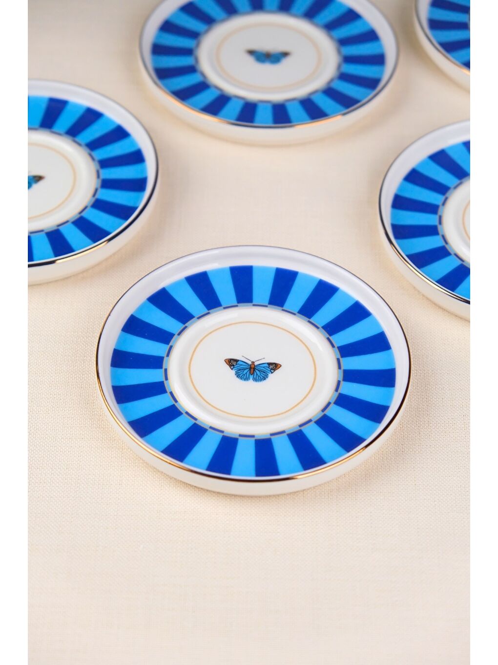 Karışık Porselen Butterfly Collection Altın Yaldızlı Çay Tabağı 11,8cm Mavi 6 lı-3