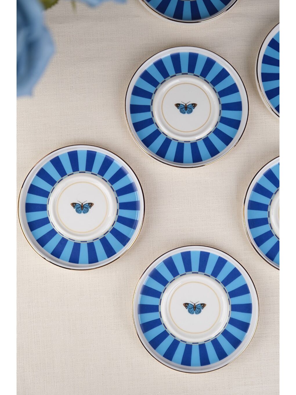 Karışık Porselen Butterfly Collection Altın Yaldızlı Çay Tabağı 11,8cm Mavi 6 lı-4