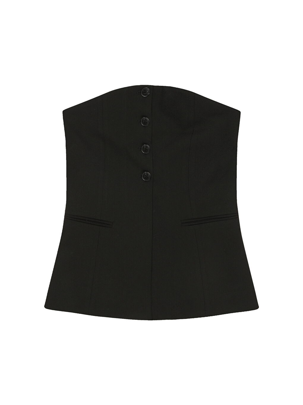 Düğme Detaylı Straplez Bluz Siyah-1