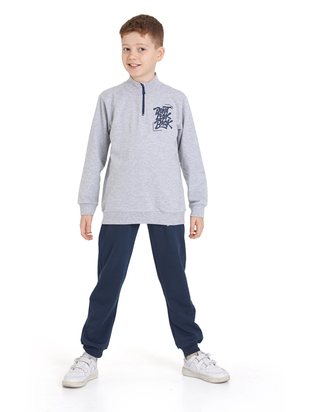 Gri Dont Look Baskılı Fermuarlı Takım 54403-1