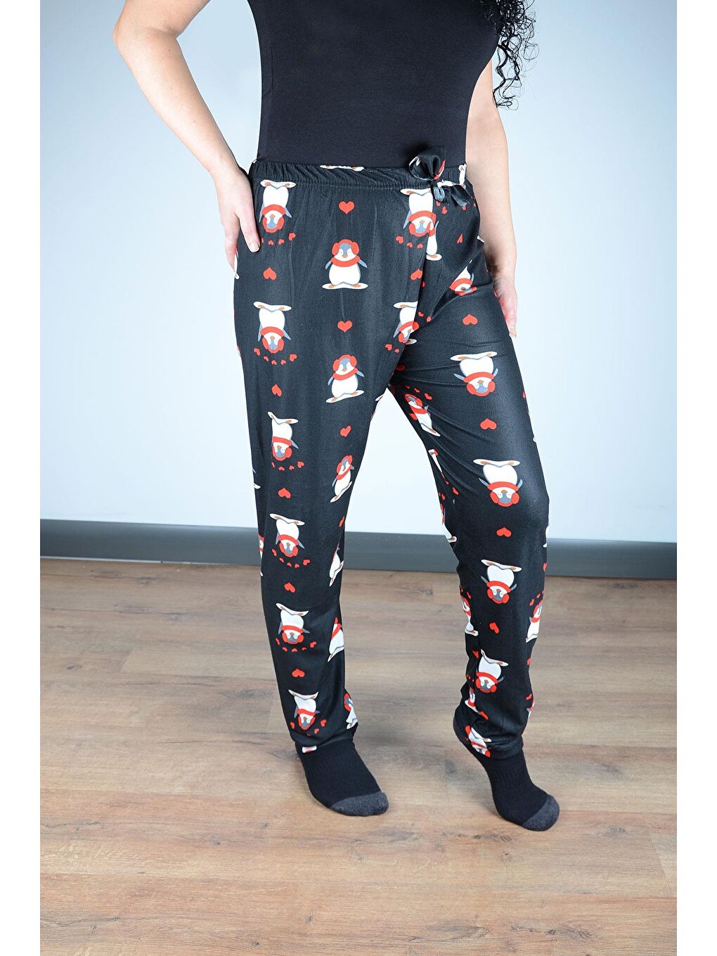 Siyah Kadın Süet Pijama Tek Alt | Penguen-1