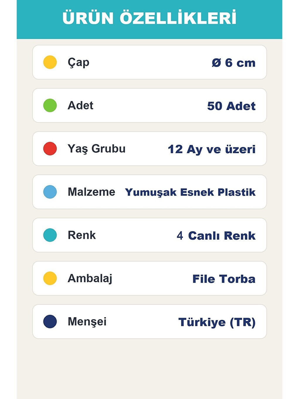 Oyun Havuz Topu 6 Cm 50 Adet — Top Havuzu İçin Yumuşak Renkli Toplar, Filede 1+ Yaş-7