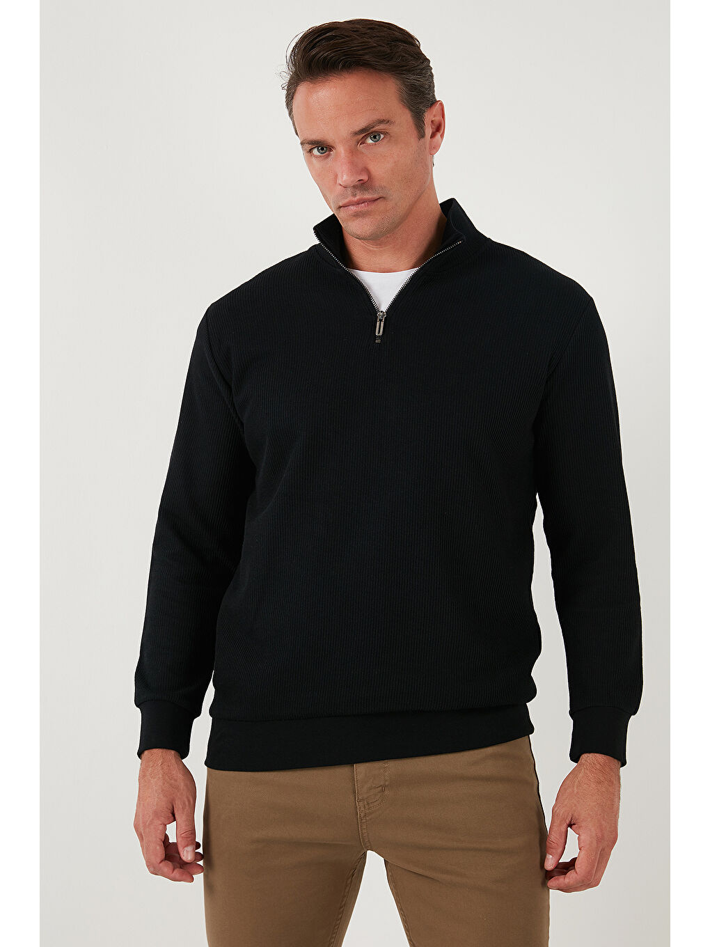 Kahverengi Pamuklu Regular Fit Yarım Fermuarlı Dik Yaka 2'li Paket Sweat 5905716S2-1