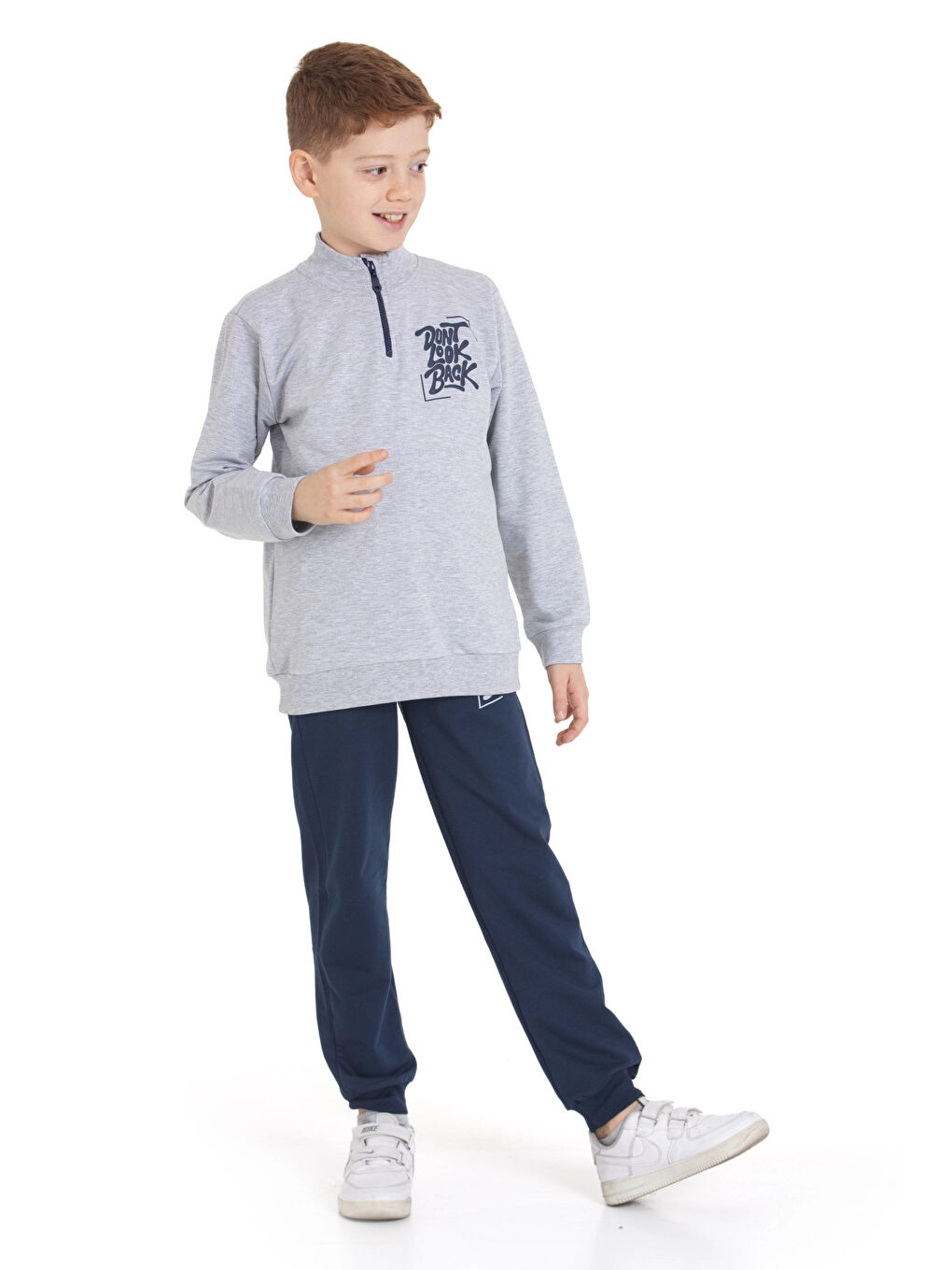 Gri Dont Look Baskılı Fermuarlı Takım 54403-2