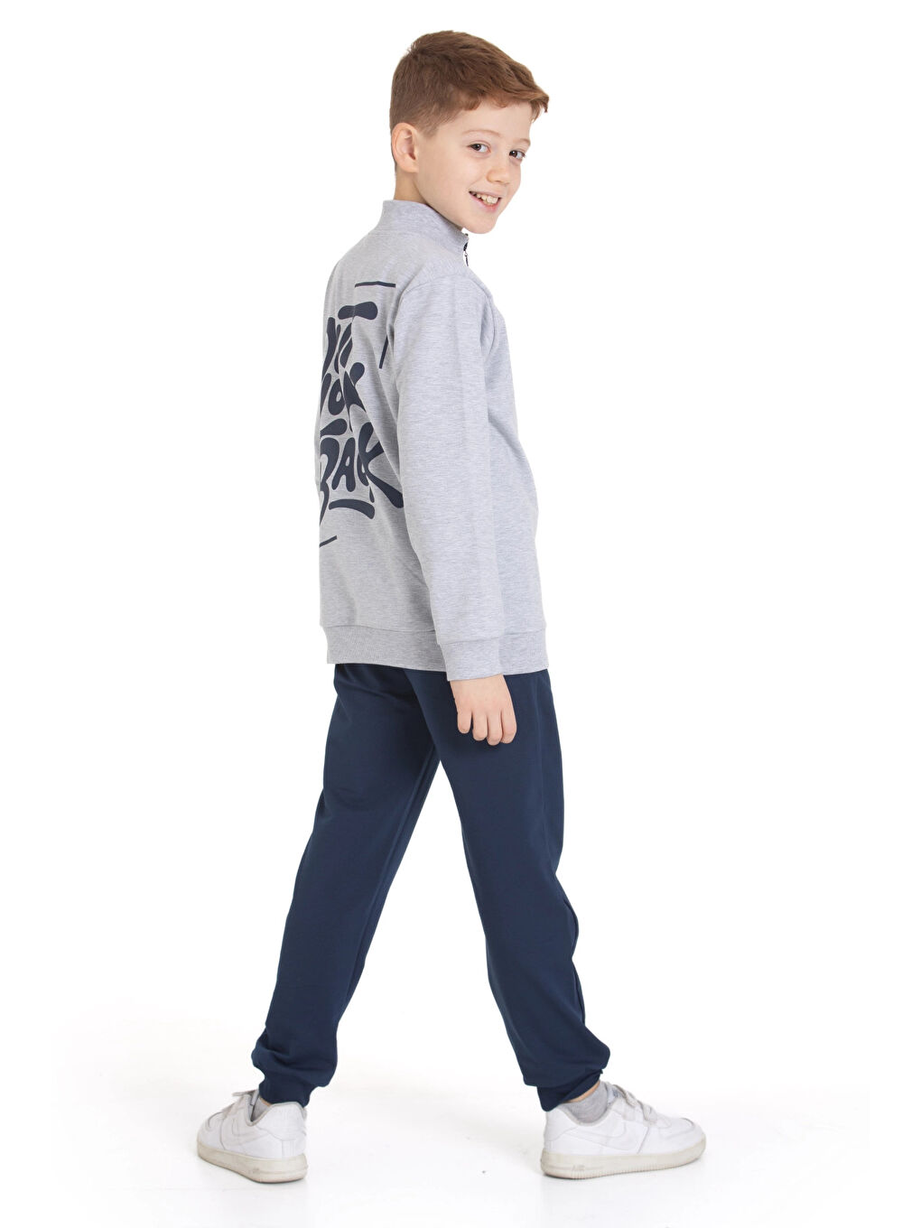 Gri Dont Look Baskılı Fermuarlı Takım 54403-3