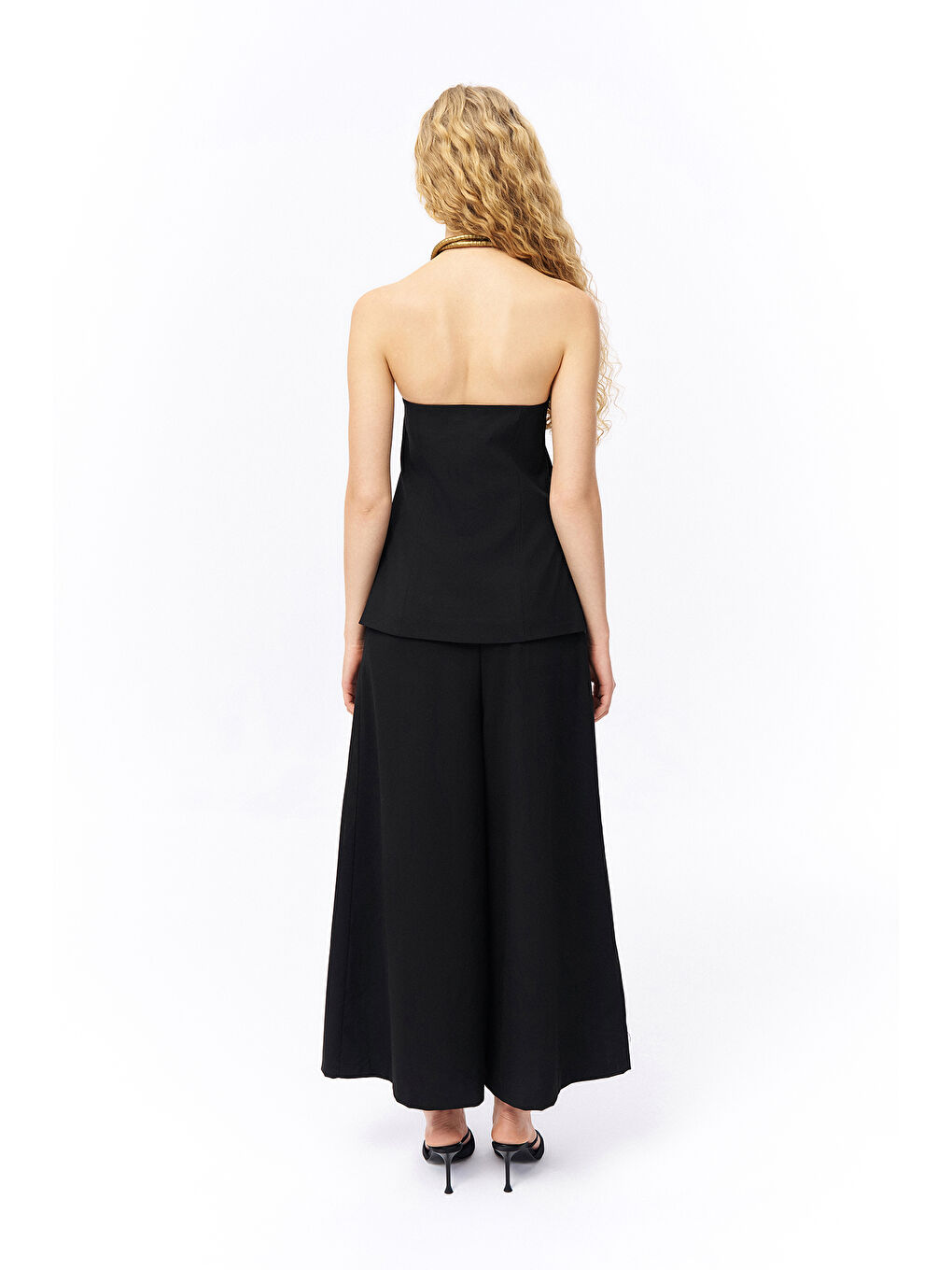 Düğme Detaylı Straplez Bluz Siyah-3