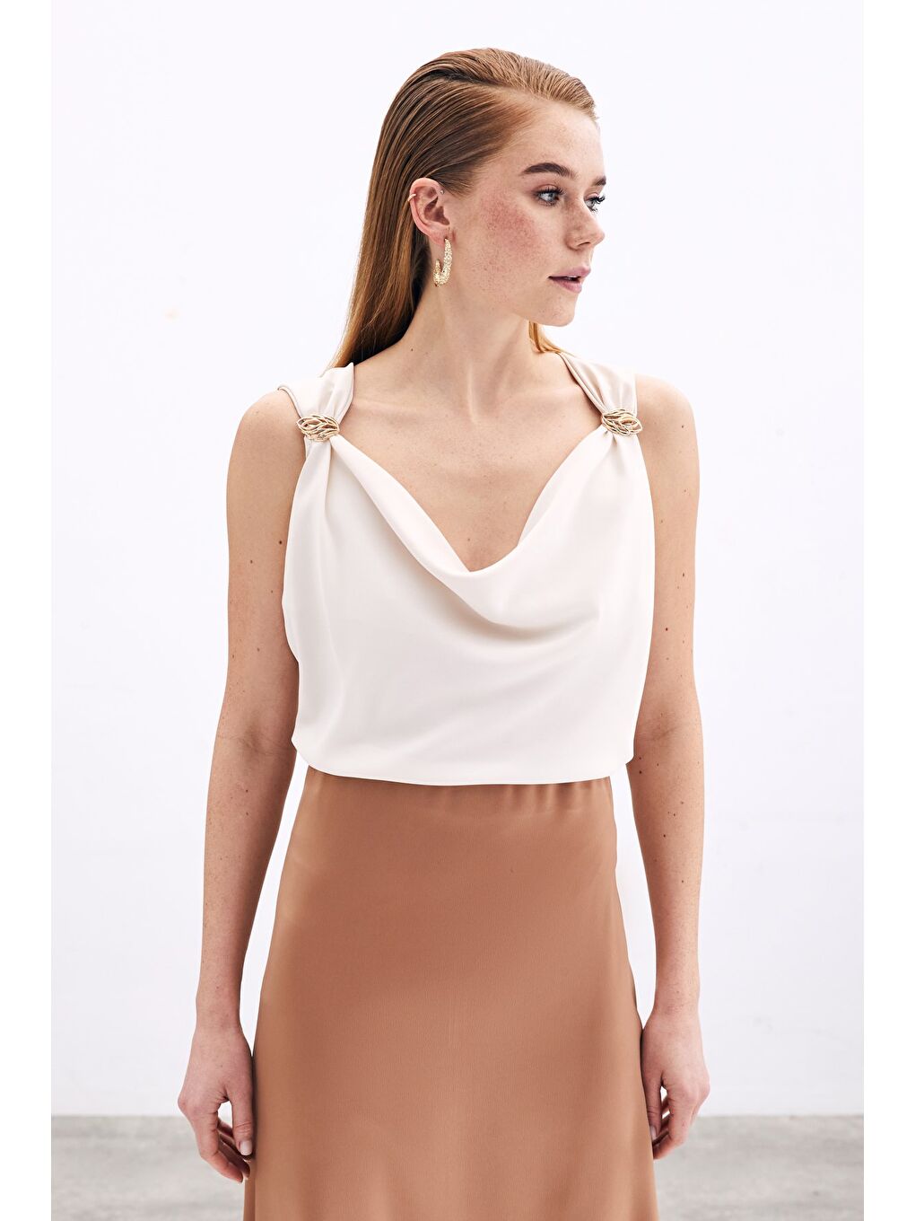 Degaje Yaka Bluz - Bej-1