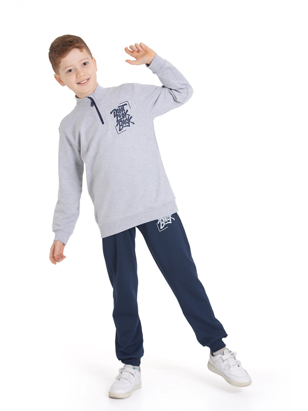 Gri Dont Look Baskılı Fermuarlı Takım 54403-4