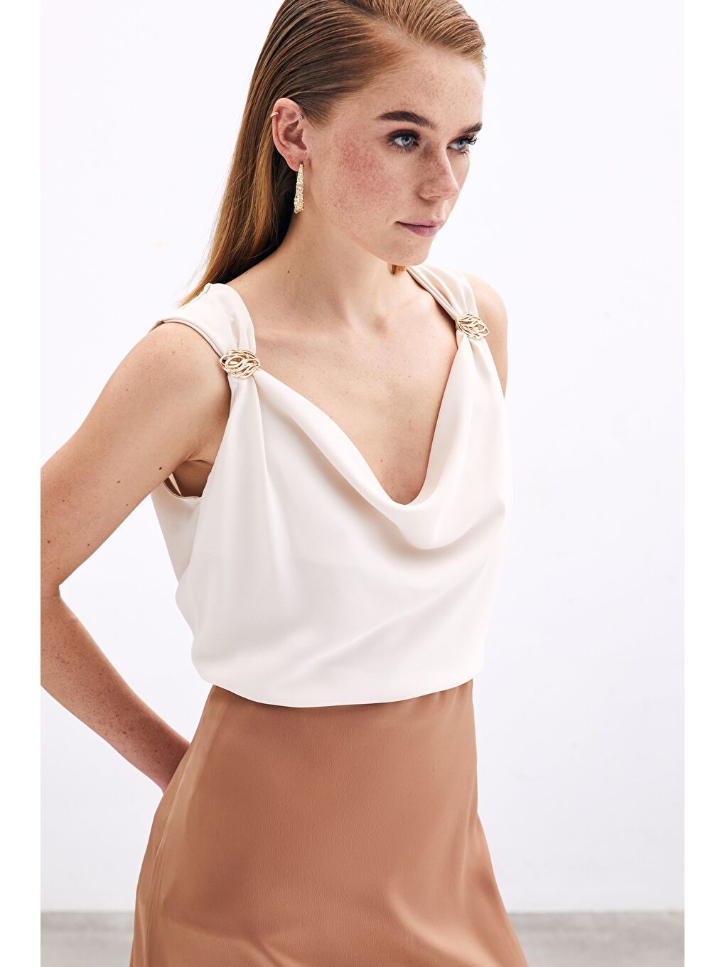 Degaje Yaka Bluz - Bej-2