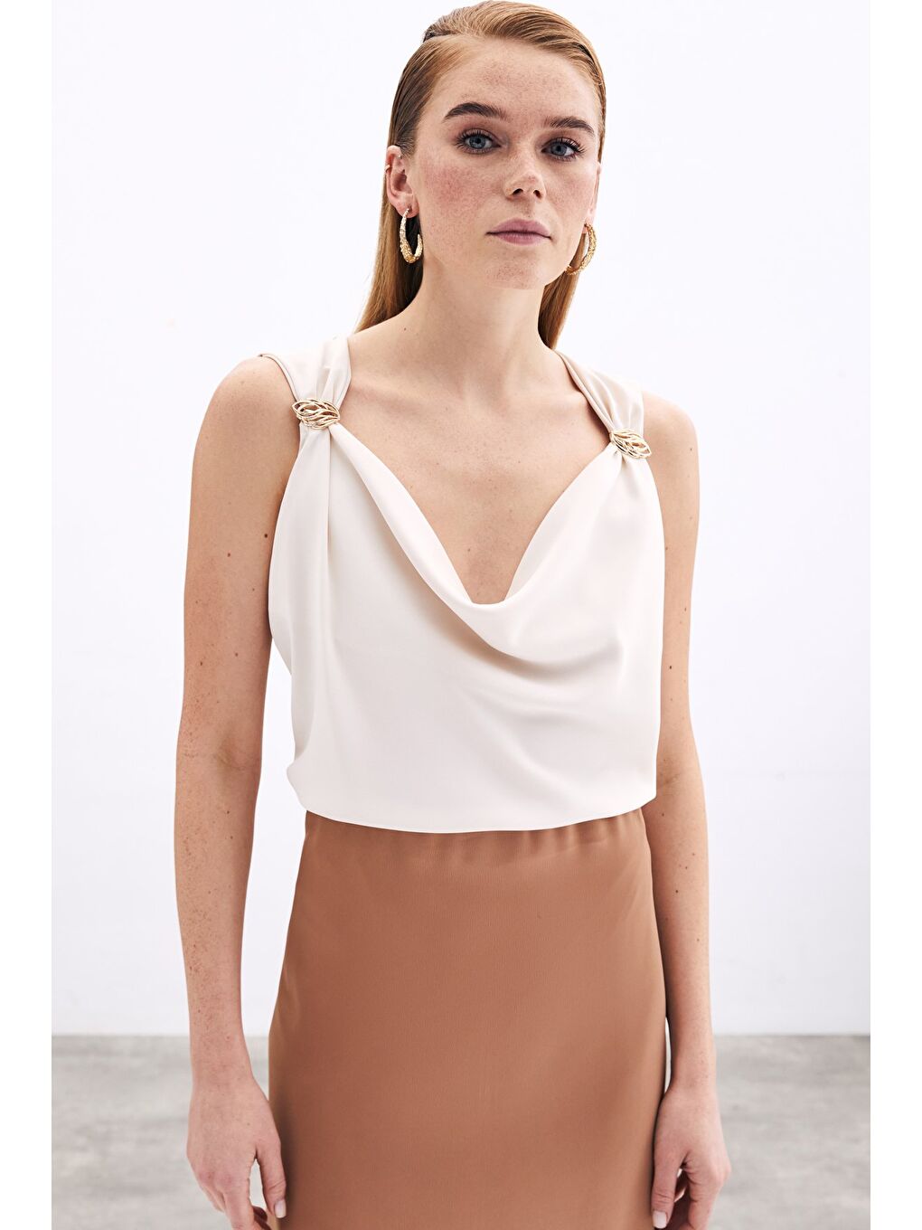 Degaje Yaka Bluz - Bej-3