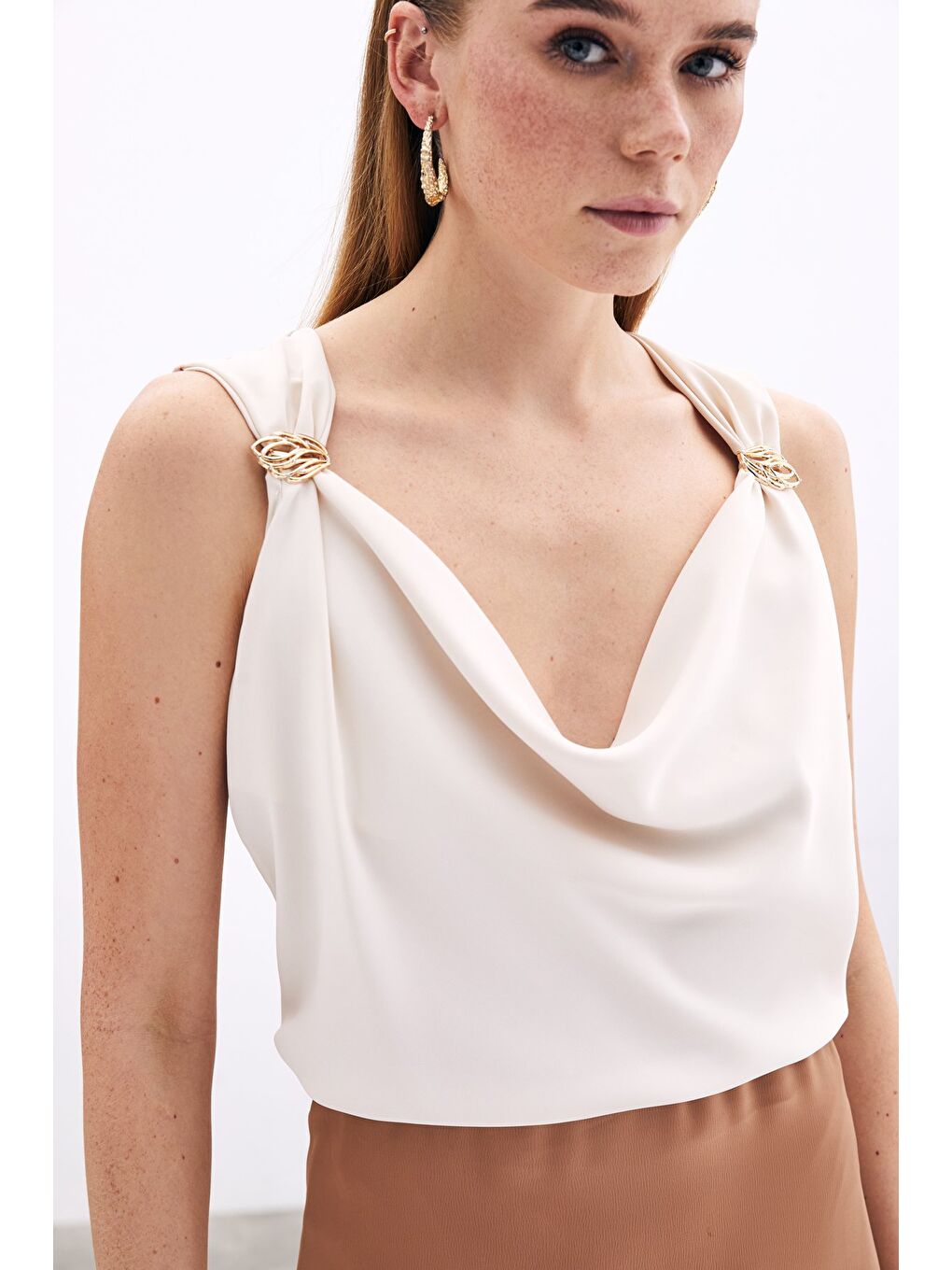 Degaje Yaka Bluz - Bej-4