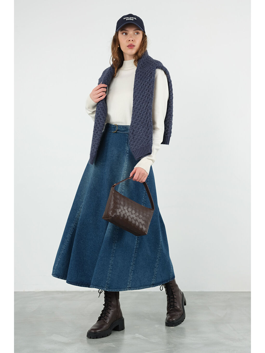 Parçalı Denim Etek Retro Mavi-1