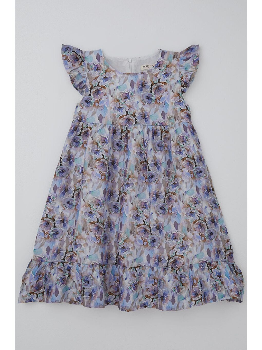 Kız Çocuk Saten Elbise Çiçek Desenli Arma Detaylı Arkası Fermuarlı Karışık Renk (4-9 Yaş)-2