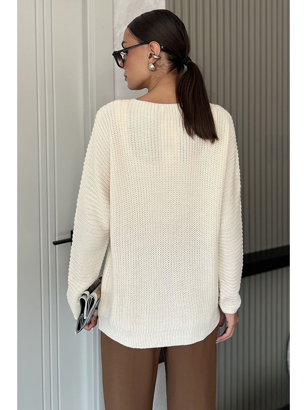 Bej V Yaka Salaş Triko Bluz (s,m,l,xl Uyumludur)-3