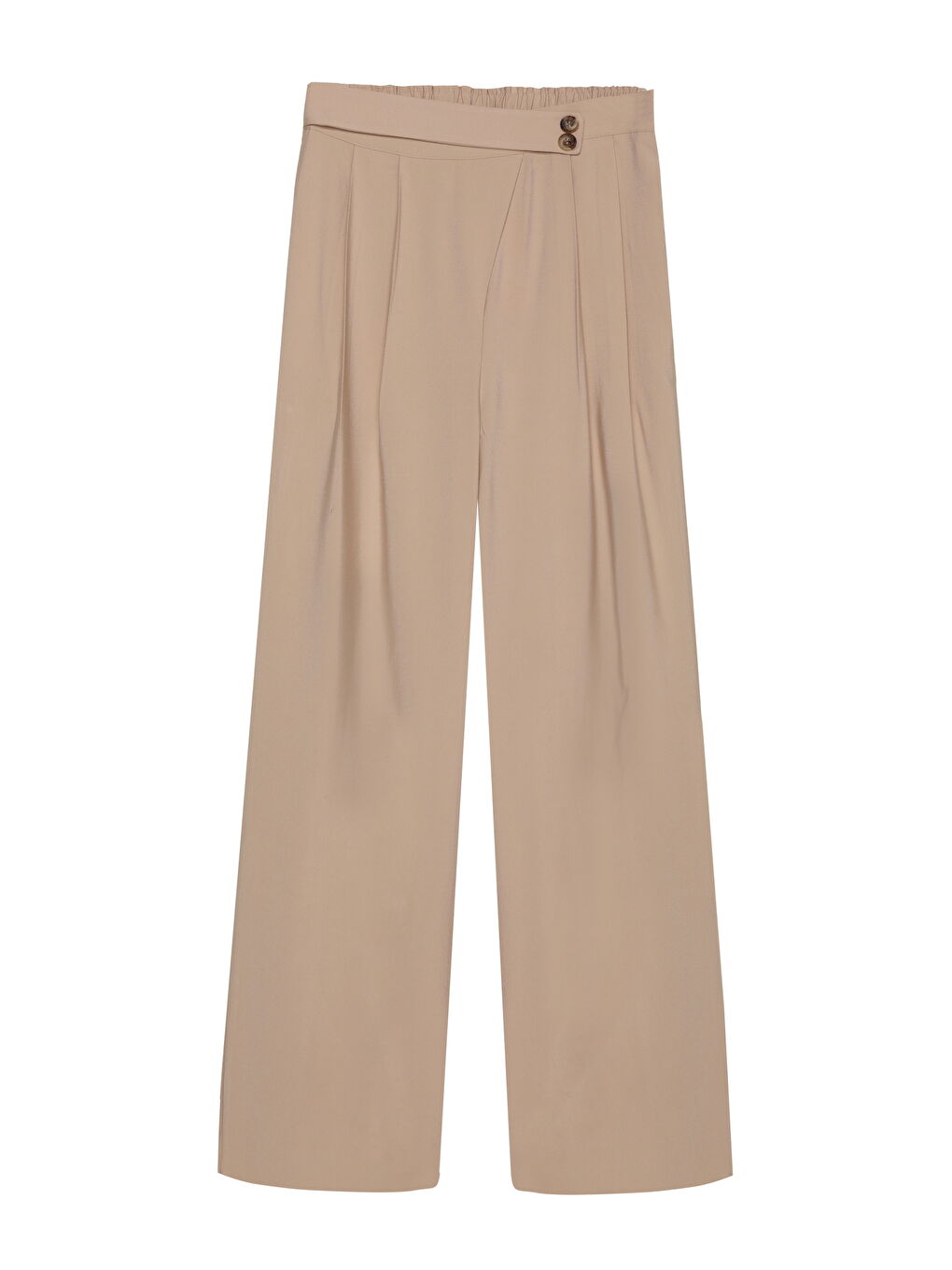 Bej Düğme Bel Detaylı Palazzo Pantolon Taş