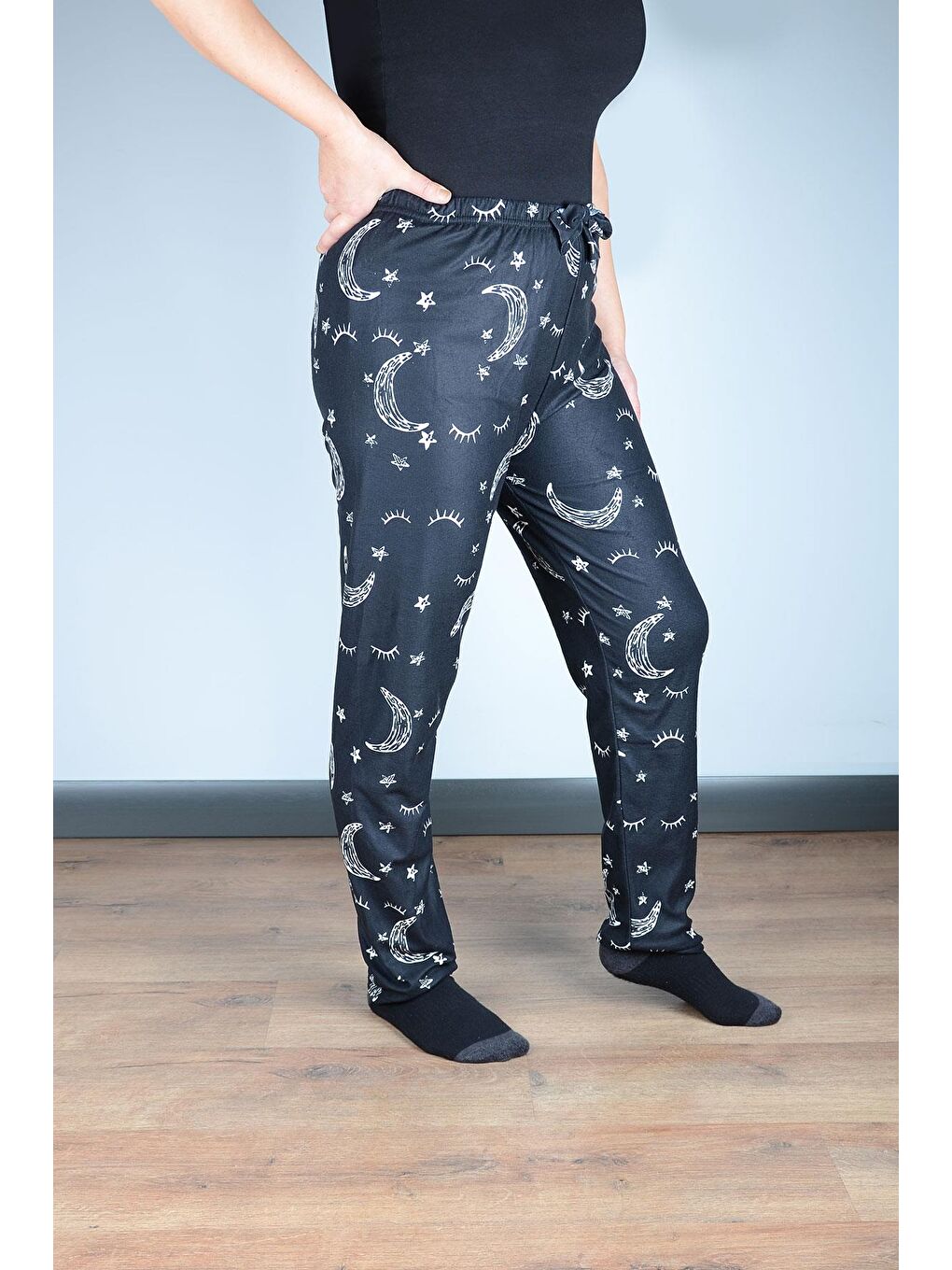 Kadın Süet Pijama Tek Alt | Ayyıldız Siyah-1