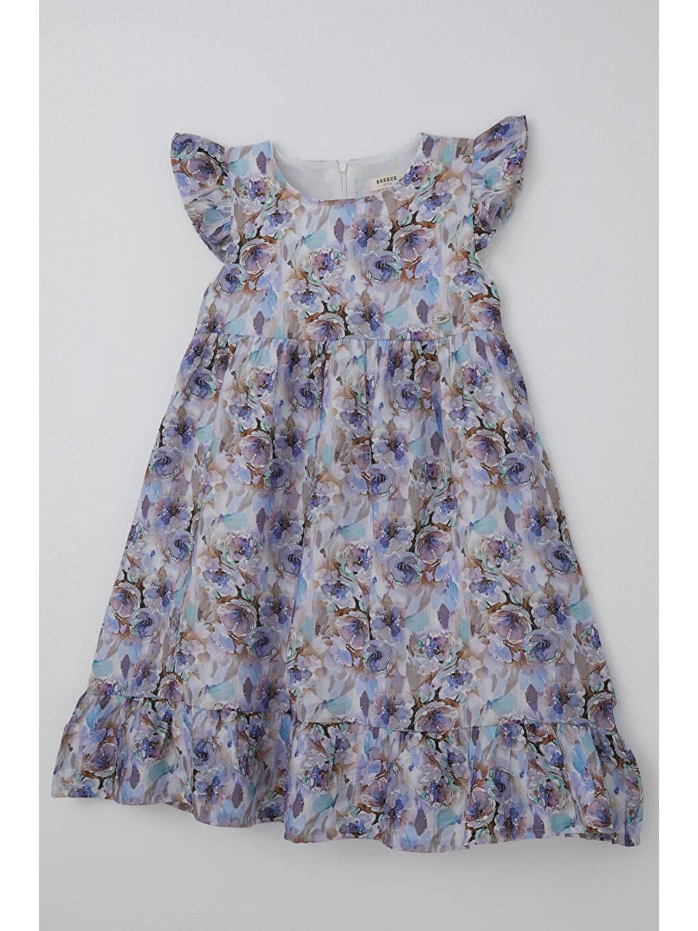 Kız Çocuk Saten Elbise Çiçek Desenli Arma Detaylı Arkası Fermuarlı Karışık Renk (4-9 Yaş)-4