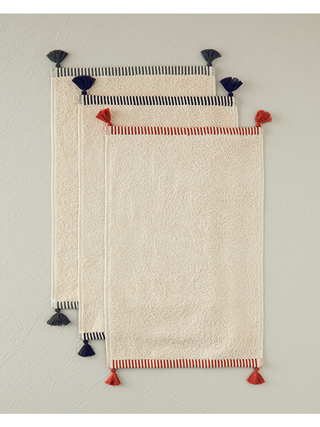 Colorful Lines Pamuklu Püsküllü El Havlusu Açık Bej-Siyah-2