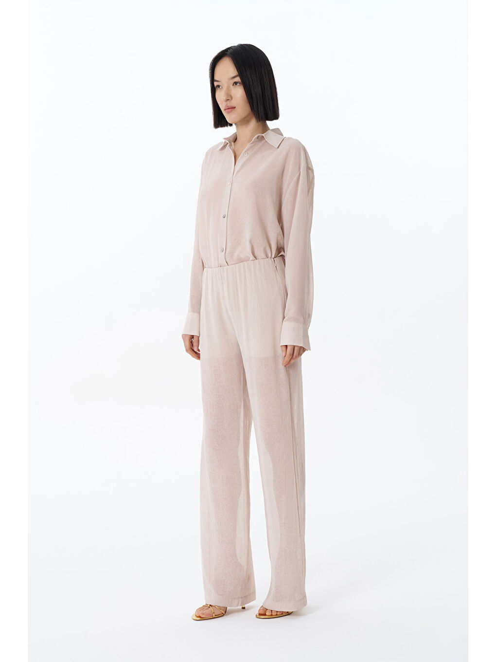 Yandan Fermuarlı Bol Paça Pantolon Bej-2