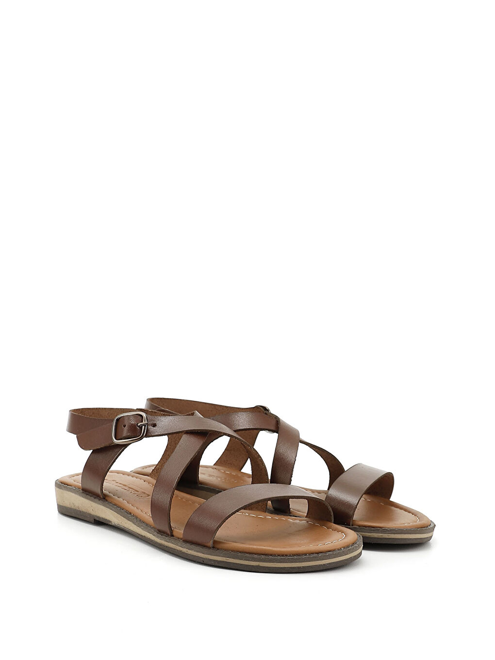 Kahverengi Kadın ÇİKOLATA KAHVE Hakiki Deri Sandalet-1