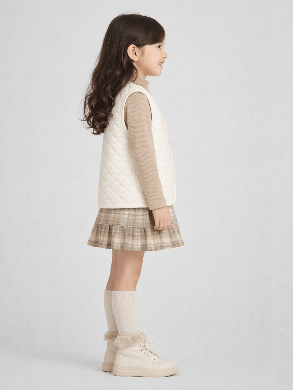 Ekru Kız Çocuk Kapitone Yelek-1