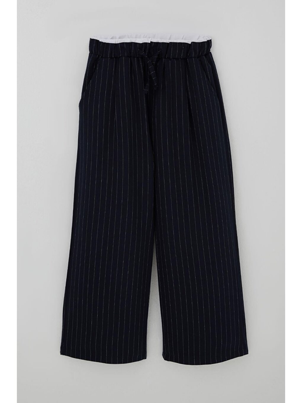 Kız Çocuk Pantolon Pinstripe Çizgili Çift Bel Detaylı Lacivert (8-14 Yaş)