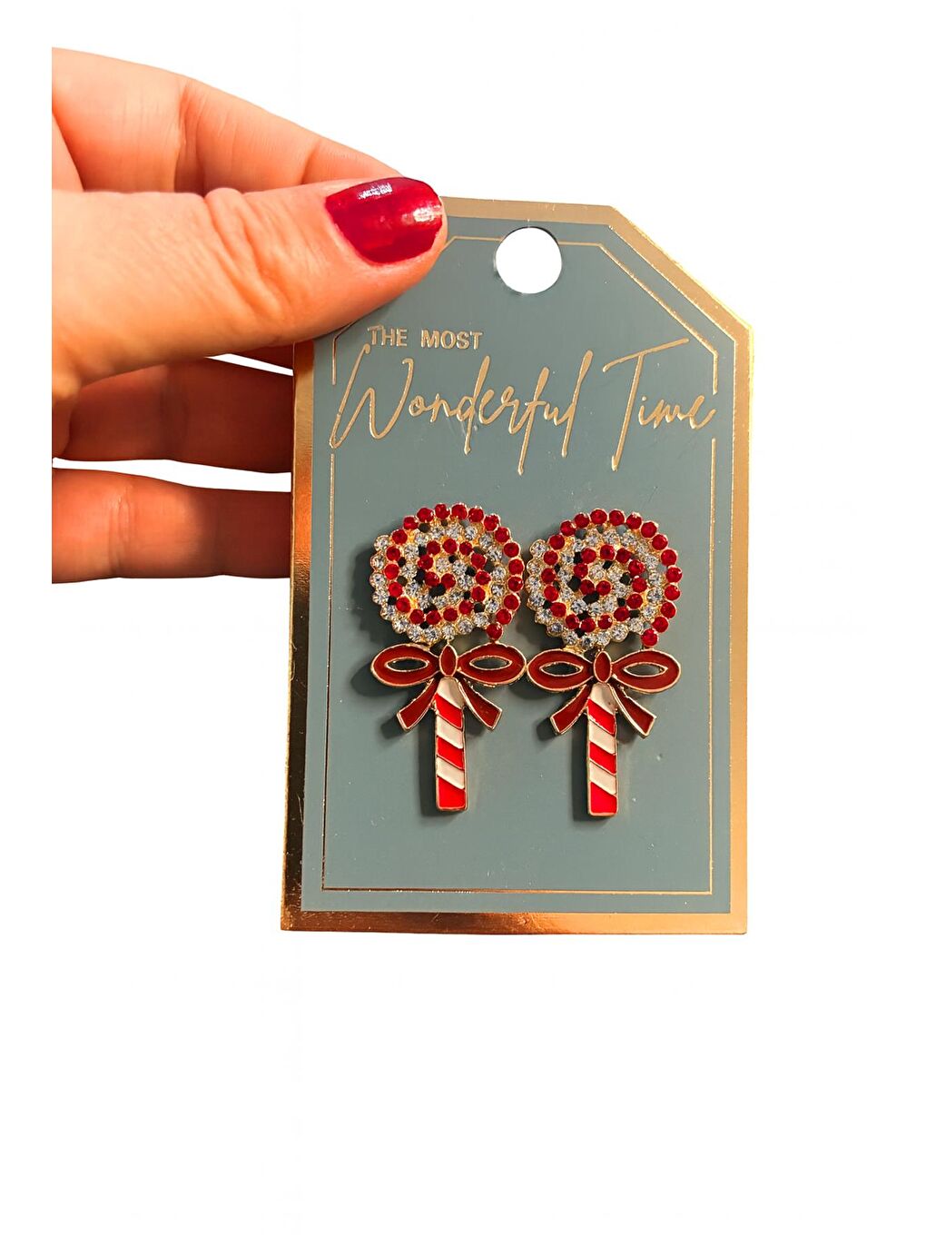 Yılbaşı Kırmızı Lolipop Taşlı Küpe-7