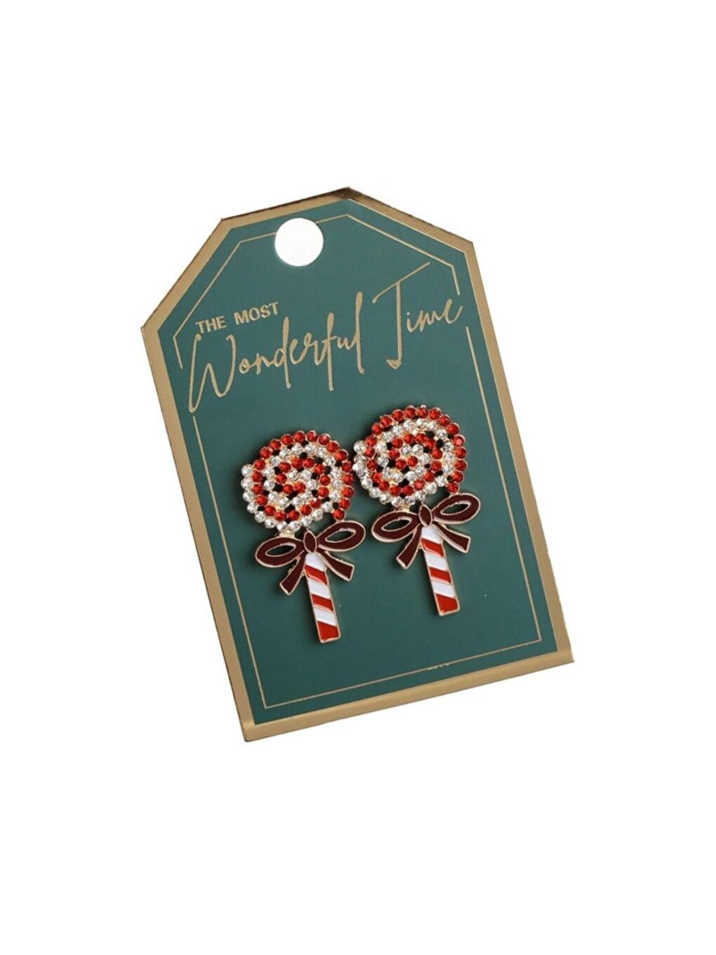 Yılbaşı Kırmızı Lolipop Taşlı Küpe-8