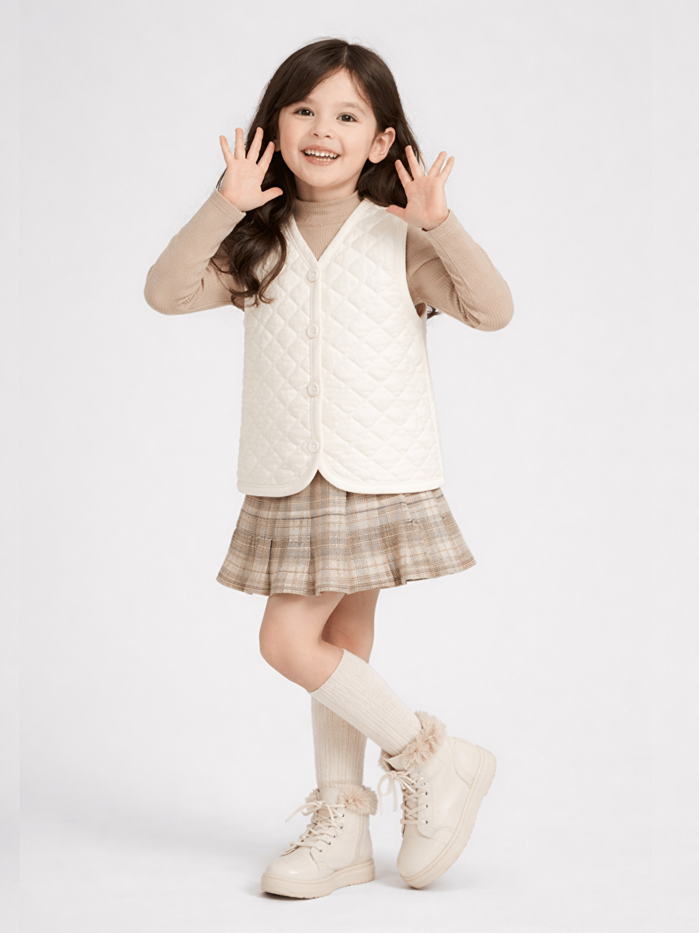 Ekru Kız Çocuk Kapitone Yelek-2