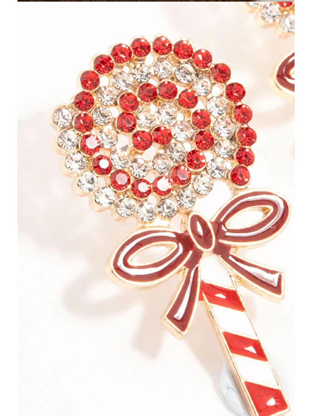 Yılbaşı Kırmızı Lolipop Taşlı Küpe-9