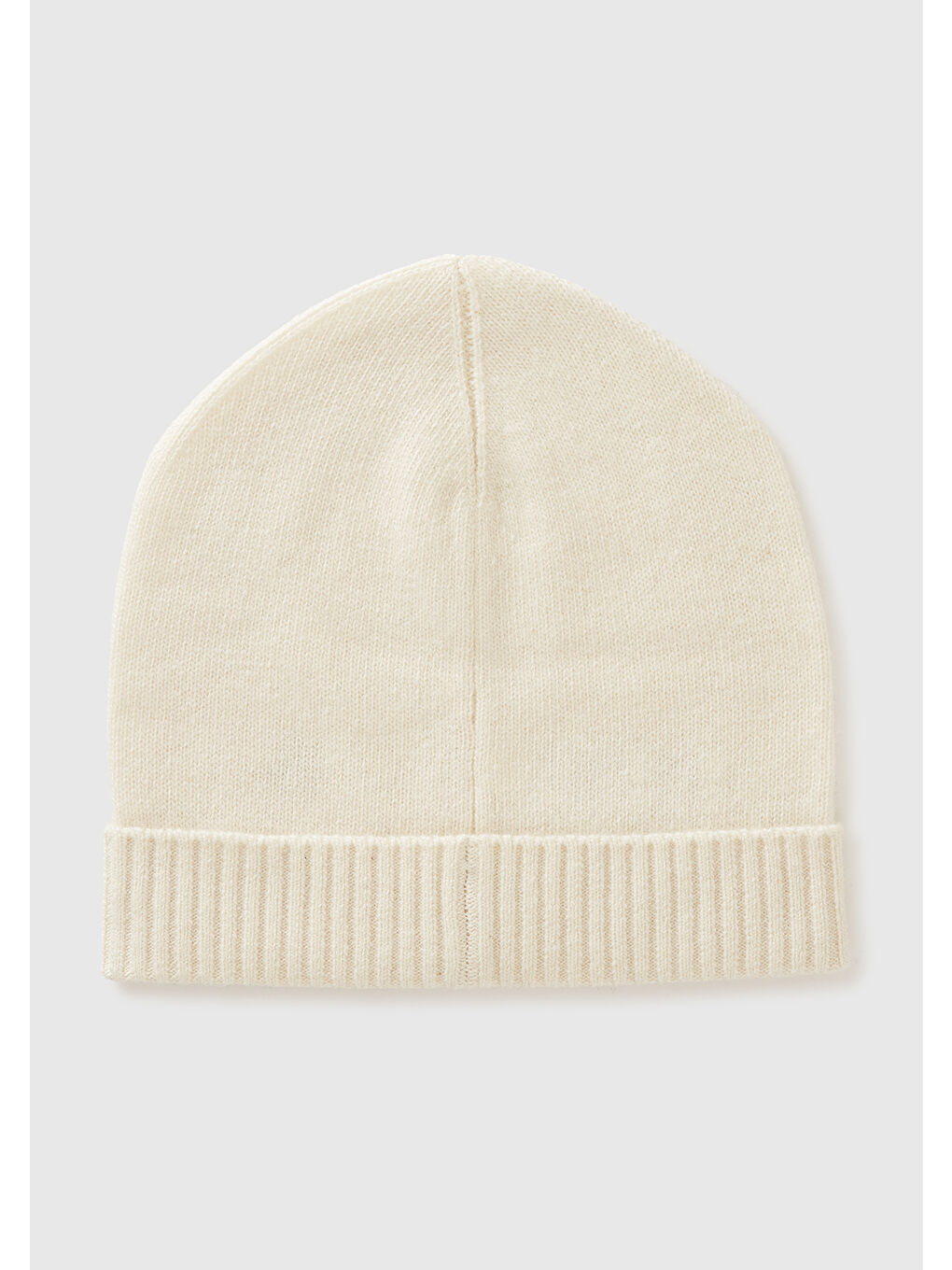 Ekru Kadın Krem Yün ve Kaşmir Karışımlı Önü Logo Detaylı Ribana Detaylı Bere-1