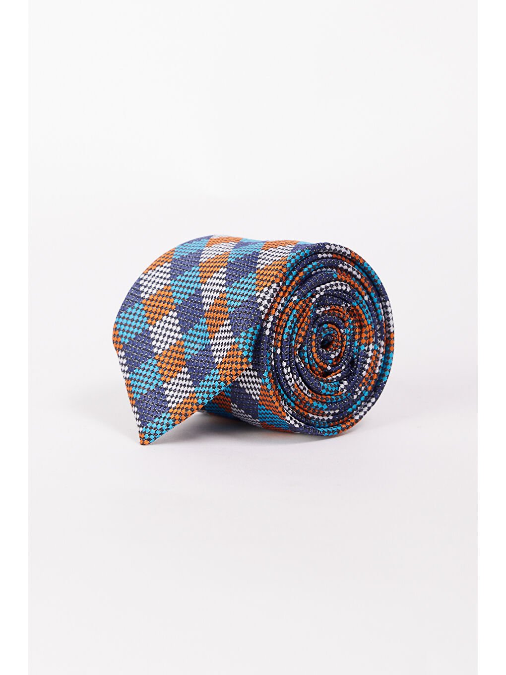 Erkek Lacivert-Mavi-Turuncu Desenli Klasik Kravat