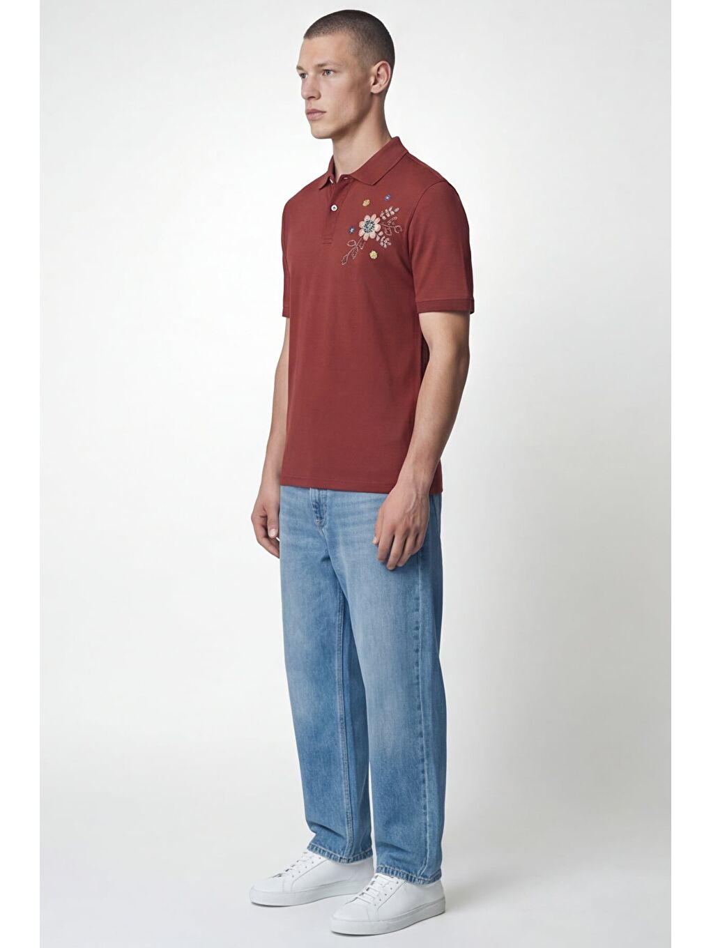 Kahverengi Giotelli Erkek Kiremit Dar Kesim Slim Fit %100 Pamuk Nakışlı Düğmeli Polo Yaka Tişört-2
