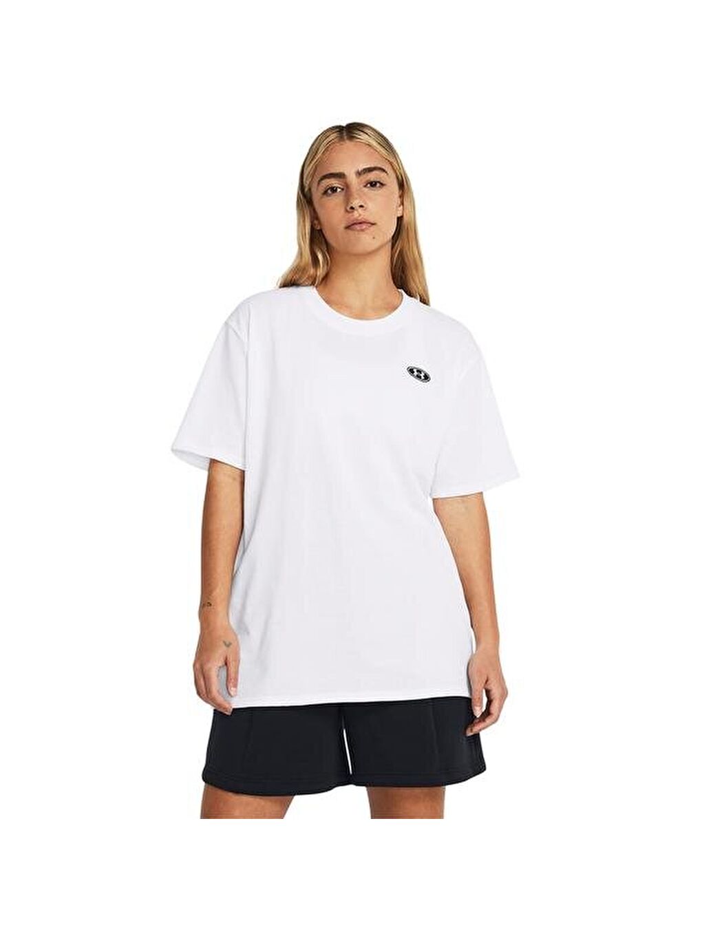 Heavyweight Embroidered Patch Boyf Kadın Beyaz Yuvarlak Yaka Tişört