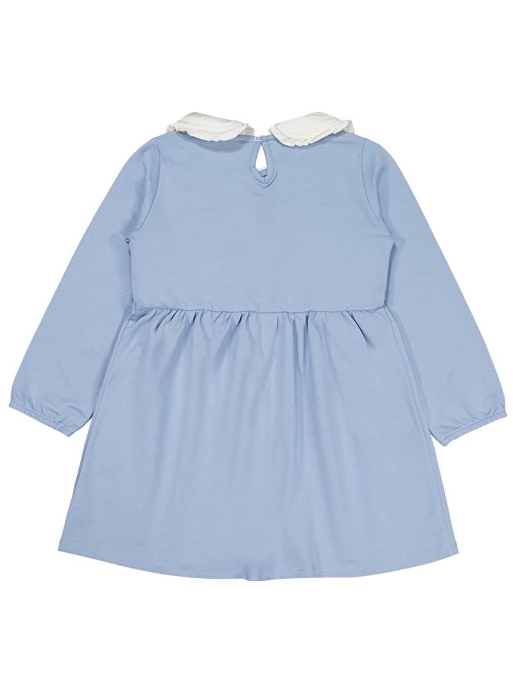 Girls Yakası Nakışlı 6-9 Yaş Elbise - Mavi 7-8 Yaş-1