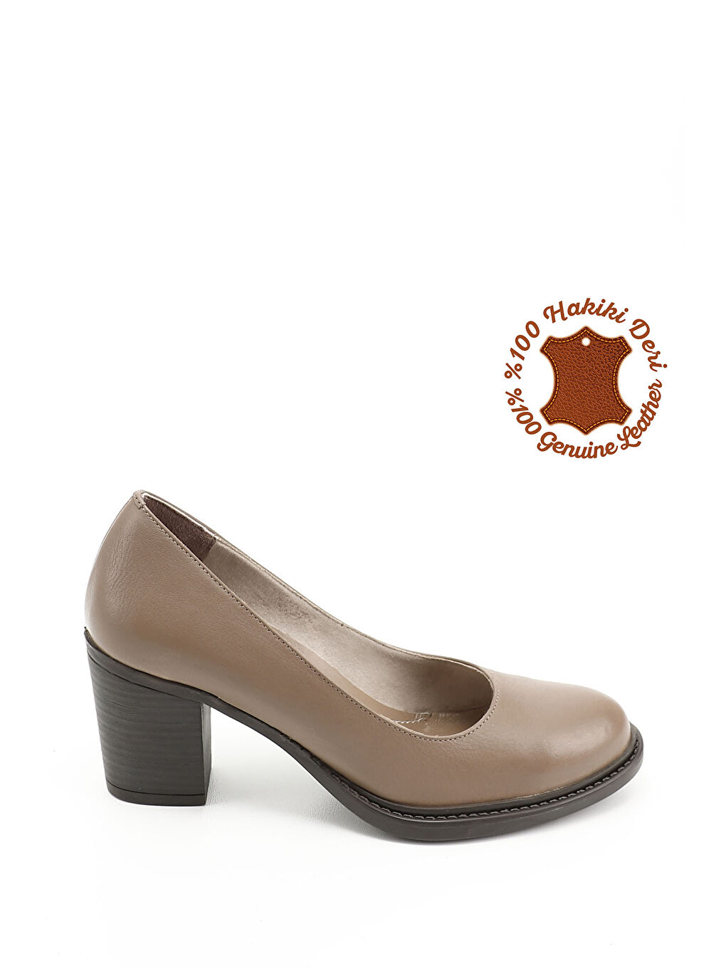 Sarı Kadın VİZON-FÜME Orta Kalın Topuklu Hakiki Deri Ayakkabı