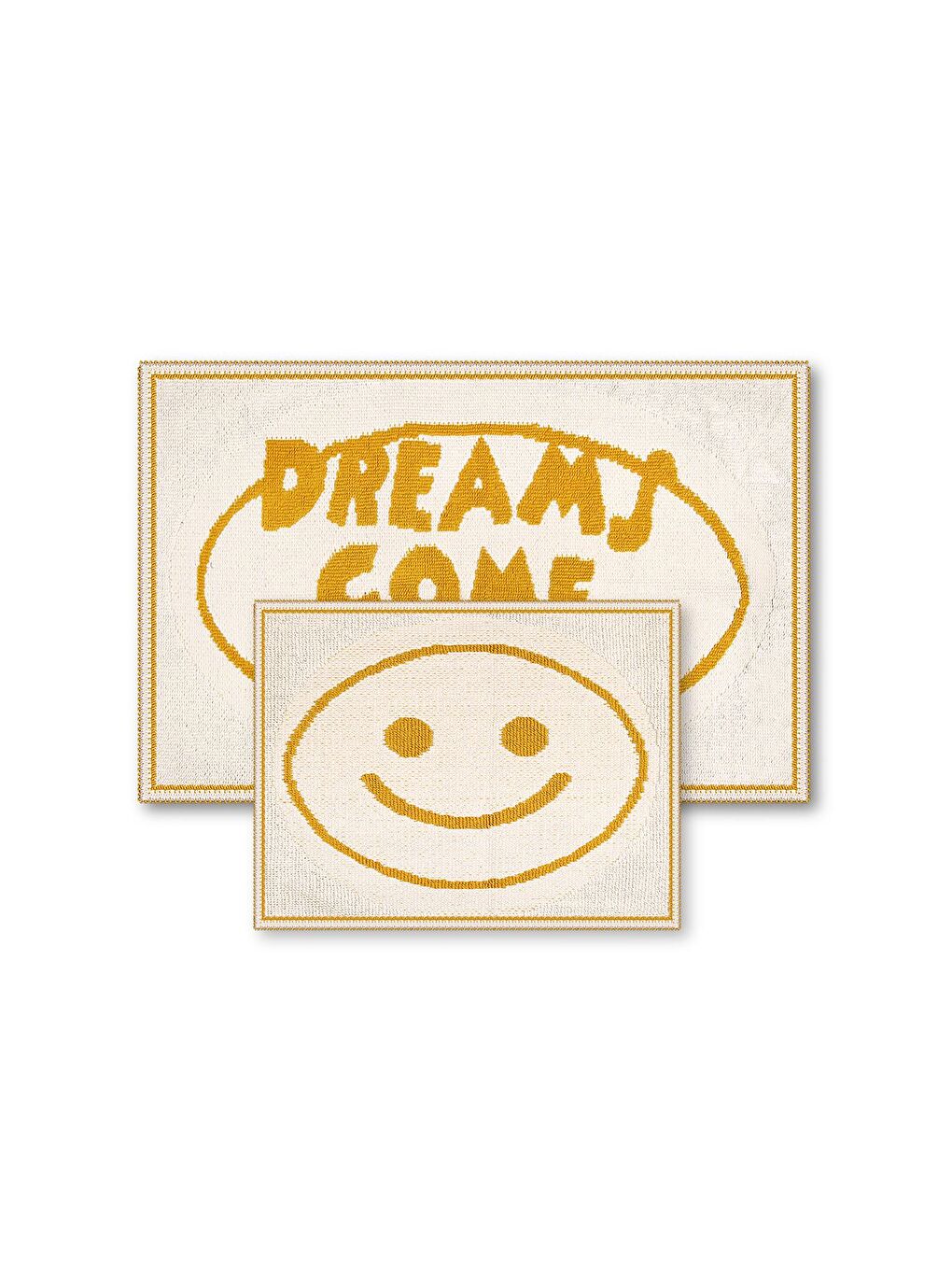 Lila Dreams Come True Doğal Pamuklu 2'li Banyo Paspas Seti 60x100+50x60 Cm - Ekru/Hardal