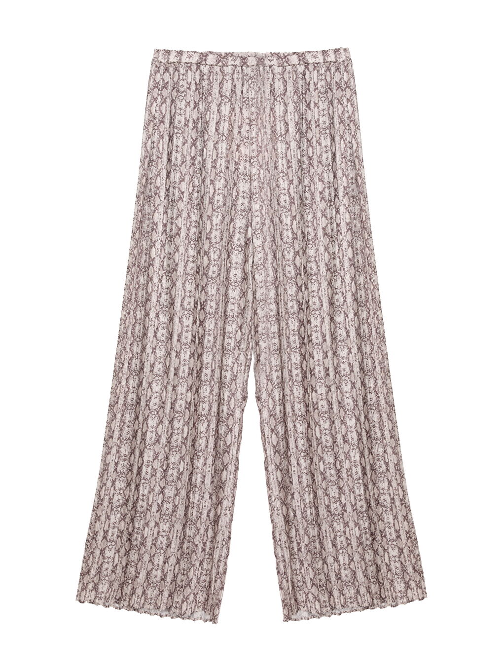 Piliseli Desenli Yüksek Bel Pantolon Bej